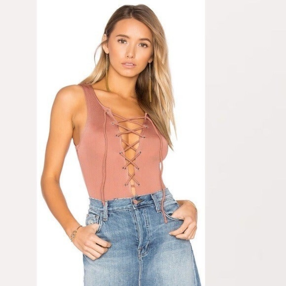 Tularosa Lace Up Bodysuit Nile Blush S